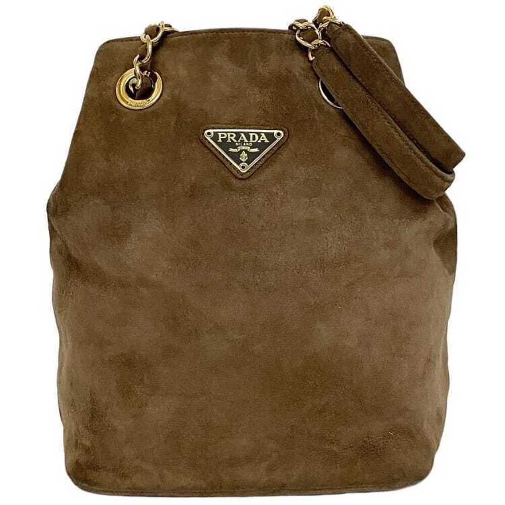 Prada Chain Tote Bag Beige Brown Shoulder Suede Triangle Logo Plate